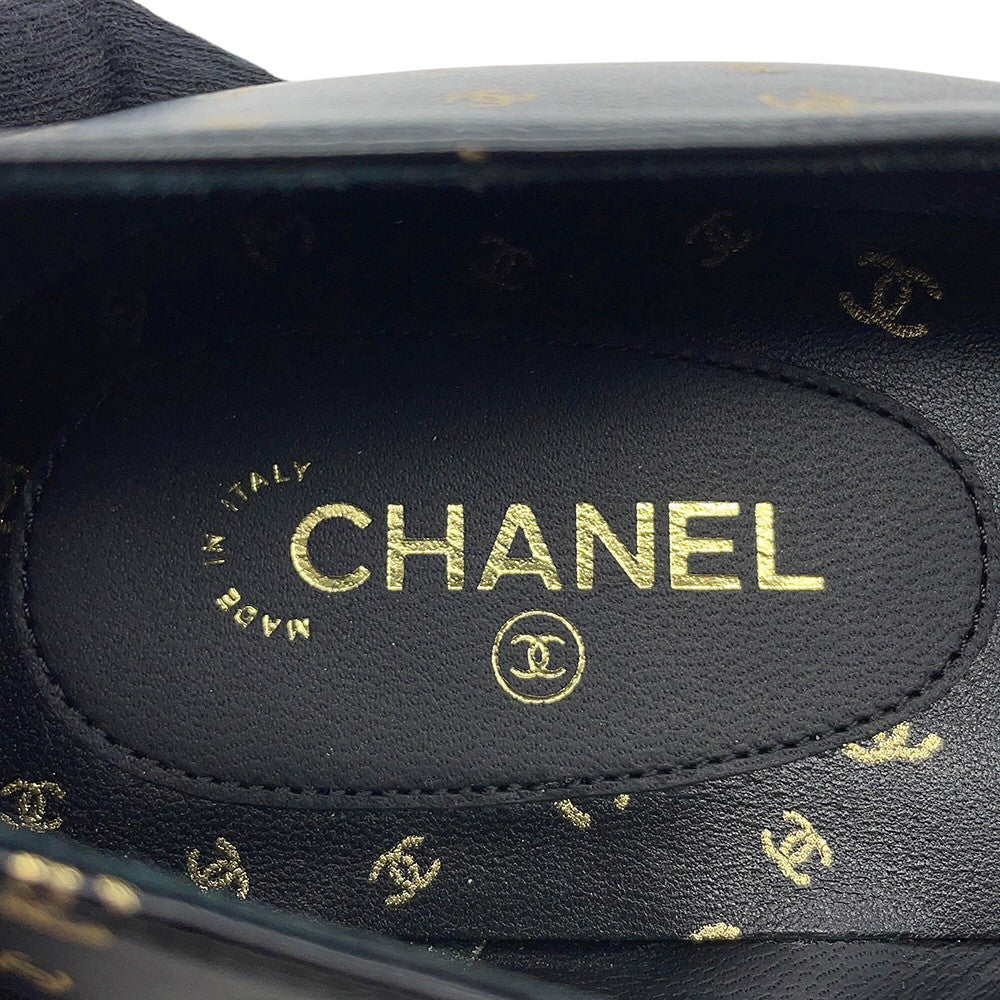 CHANEL Ballerina Flat Pumps Black/GoldG45127 Lambskin Patent Leather Size 37 1/2