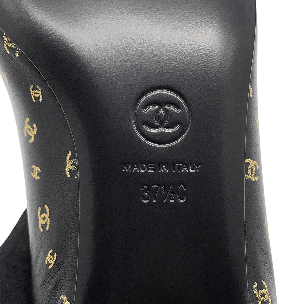 CHANEL Ballerina Flat Pumps Black/GoldG45127 Lambskin Patent Leather Size 37 1/2