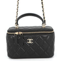 CHANEL Matelasse Top Handle Chain Vanity Bag BlackAP2199 Lambskin