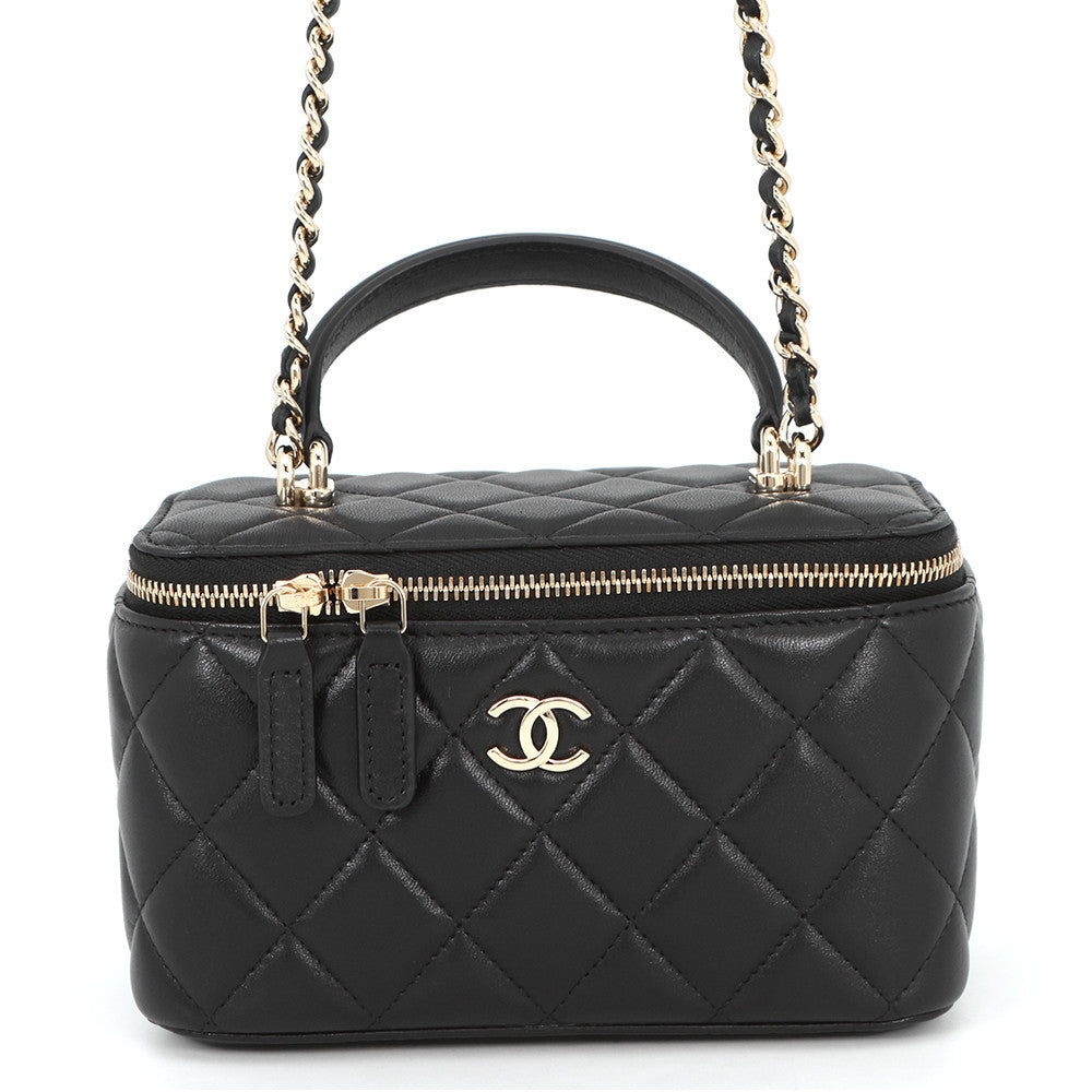 CHANEL Matelasse Top Handle Chain Vanity Bag BlackAP2199 Lambskin