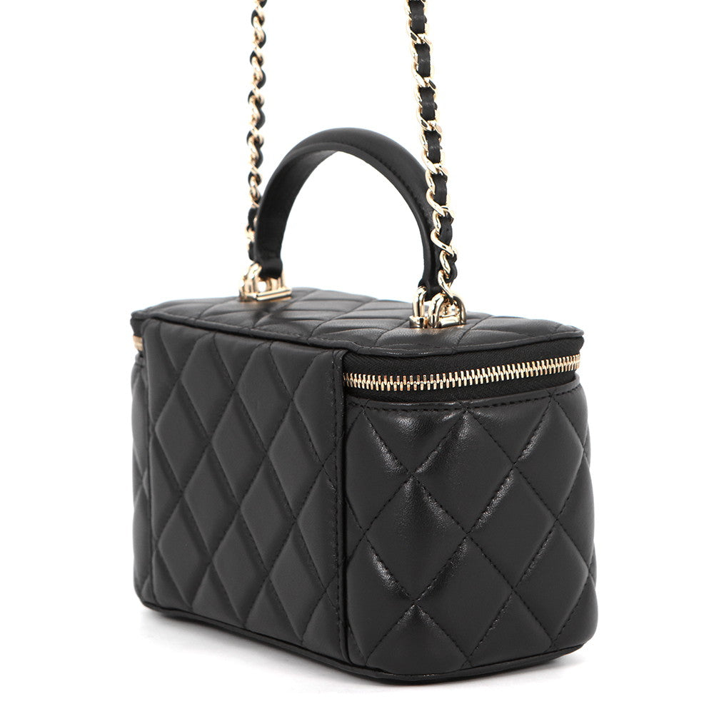 CHANEL Matelasse Top Handle Chain Vanity Bag BlackAP2199 Lambskin