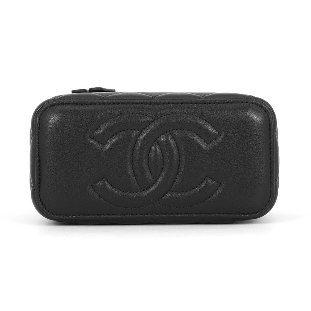 CHANEL Matelasse Top Handle Chain Vanity Bag BlackAP2199 Lambskin