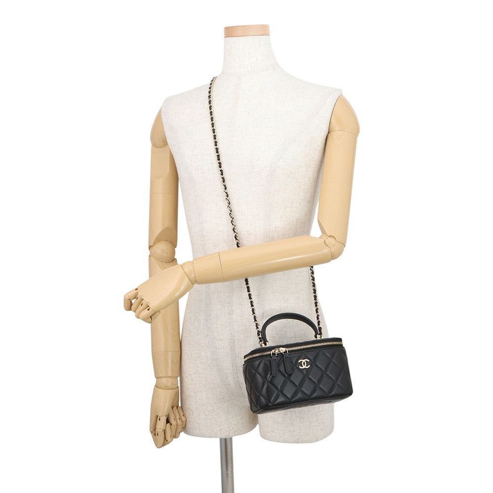 CHANEL Matelasse Top Handle Chain Vanity Bag BlackAP2199 Lambskin