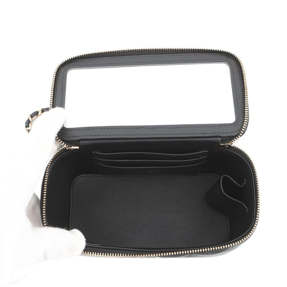 CHANEL Matelasse Top Handle Chain Vanity Bag BlackAP2199 Lambskin