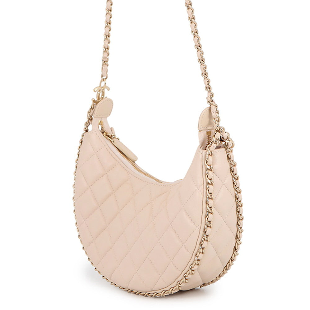 CHANEL Matelasse Small Hobo Shoulder Bag BeigeAS3917 Lambskin