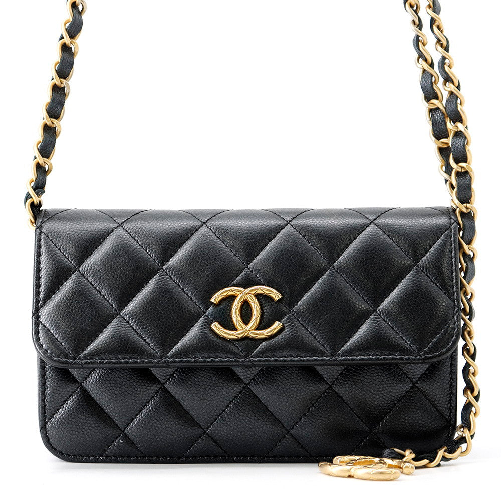 CHANEL Fawn holder GunmetalAP3482 Caviar Leather Size 17