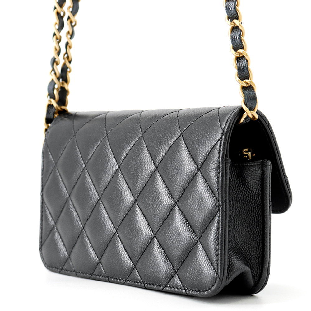 CHANEL Fawn holder GunmetalAP3482 Caviar Leather Size 17