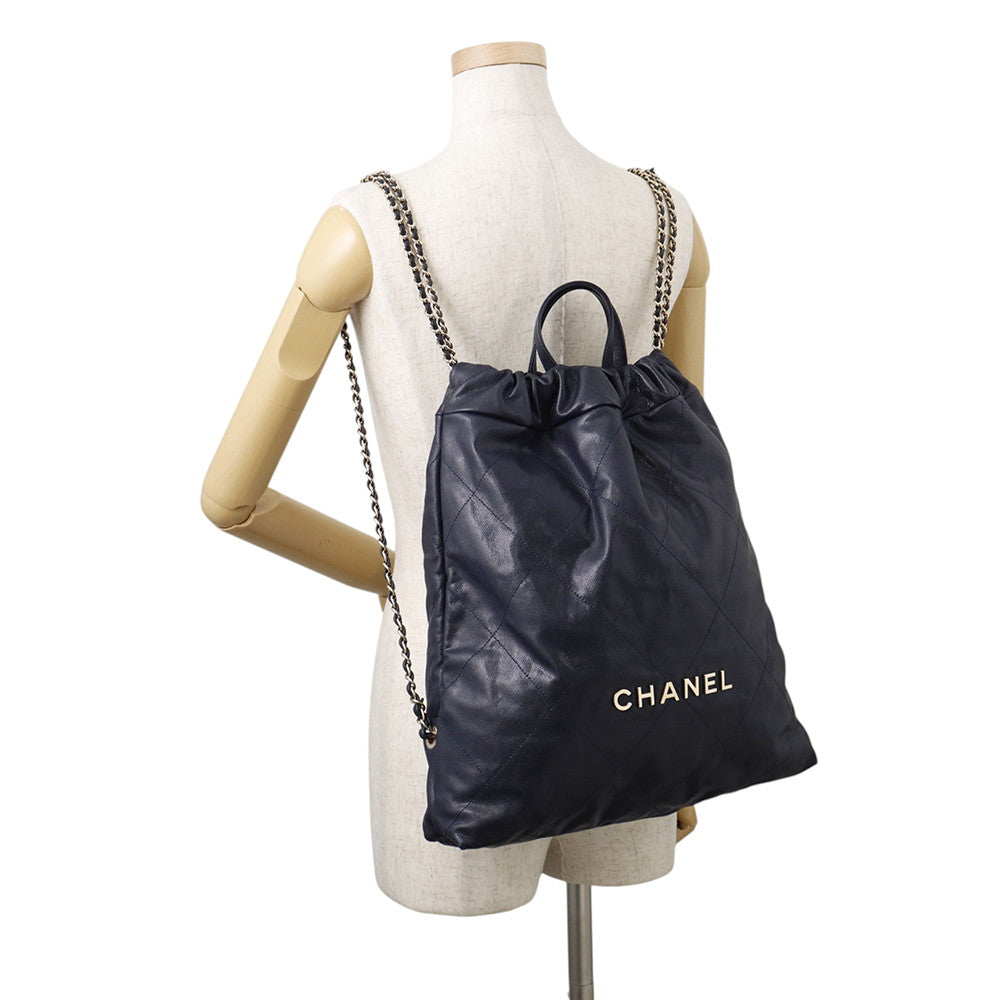 CHANEL CHANEL22 Backpack NavyAS3313 Caviar Leather Size Large