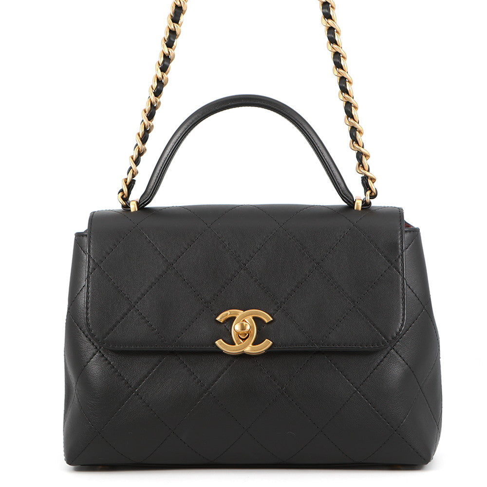 CHANEL Top handle flap Bag BlackAS5467 Calf Leather Size Large