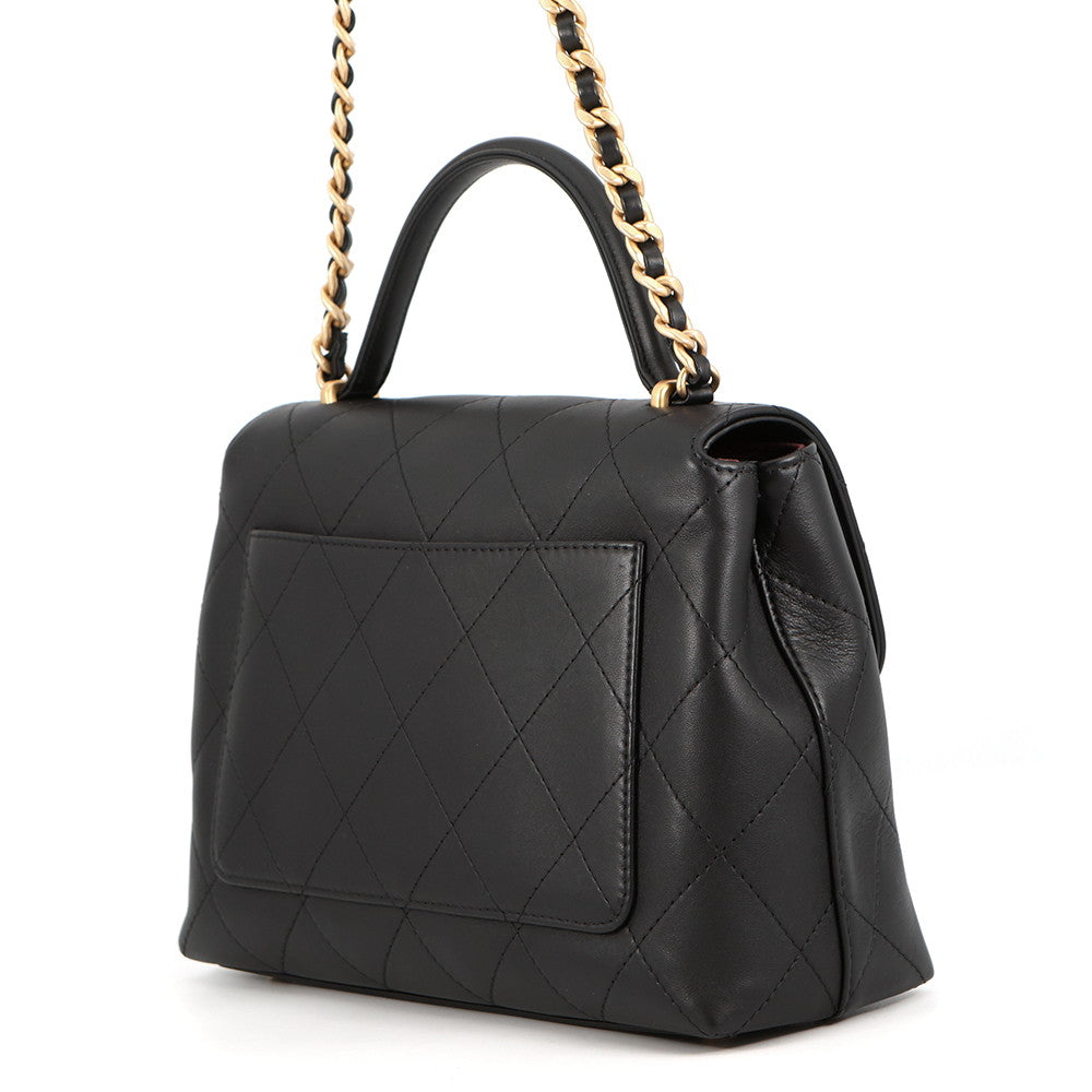 CHANEL Top handle flap Bag BlackAS5467 Calf Leather Size Large