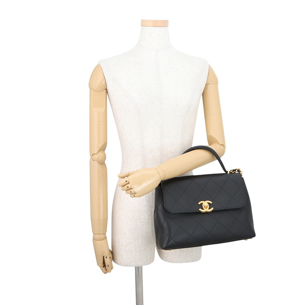 CHANEL Top handle flap Bag BlackAS5467 Calf Leather Size Large