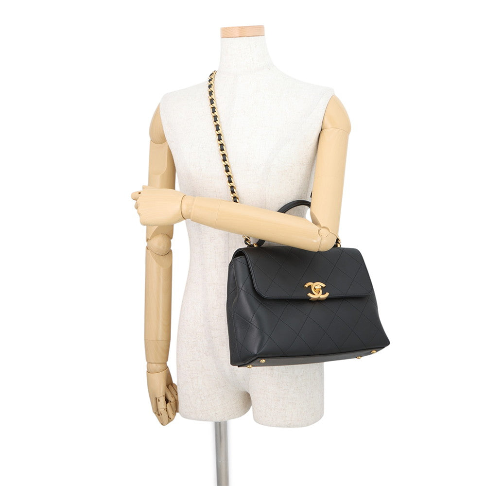 CHANEL Top handle flap Bag BlackAS5467 Calf Leather Size Large