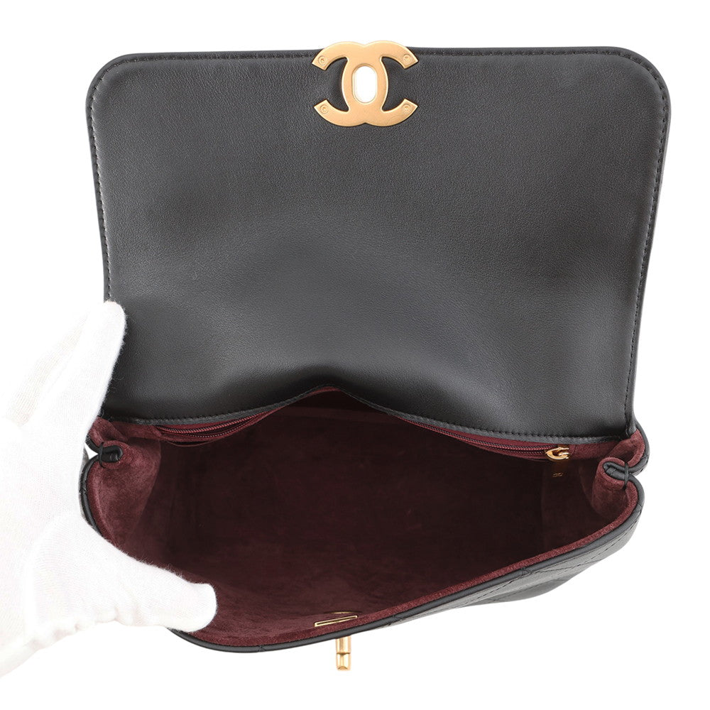 CHANEL Top handle flap Bag BlackAS5467 Calf Leather Size Large