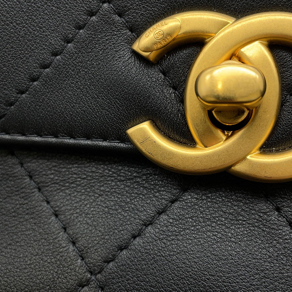 CHANEL Top handle flap Bag BlackAS5467 Calf Leather Size Large