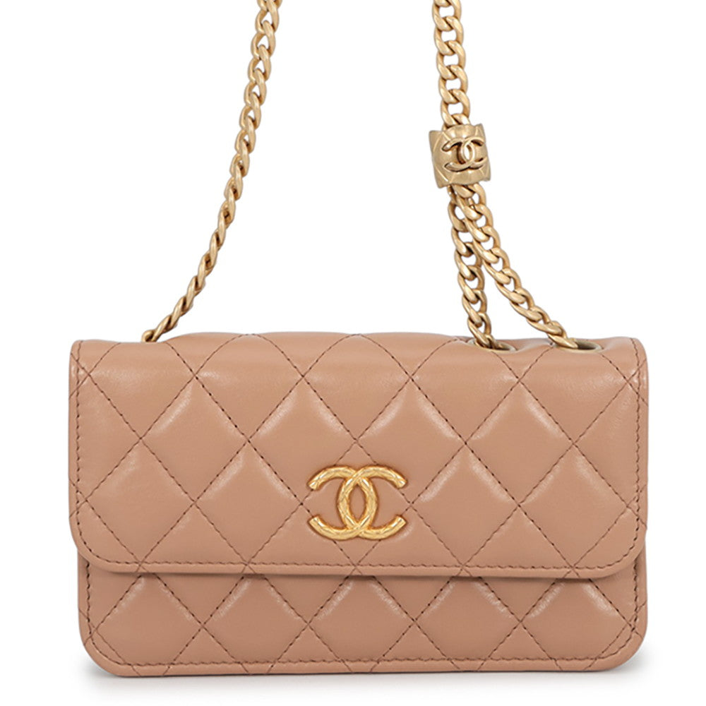 CHANEL Matelasse Chain Phone Pouch BeigeAP3047 Lambskin