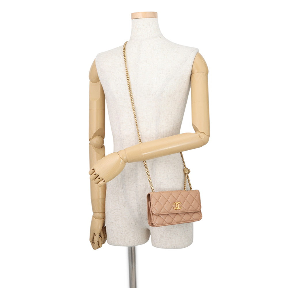 CHANEL Matelasse Chain Phone Pouch BeigeAP3047 Lambskin