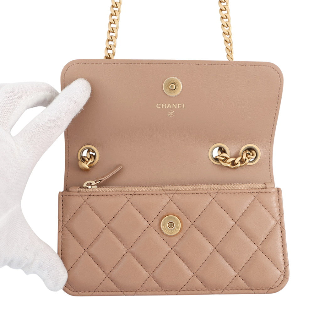 CHANEL Matelasse Chain Phone Pouch BeigeAP3047 Lambskin