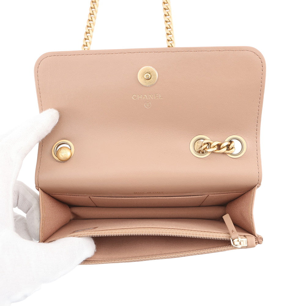 CHANEL Matelasse Chain Phone Pouch BeigeAP3047 Lambskin