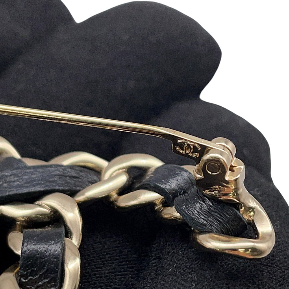 CHANEL CC Logo Brooch Black Gold Plated Leather