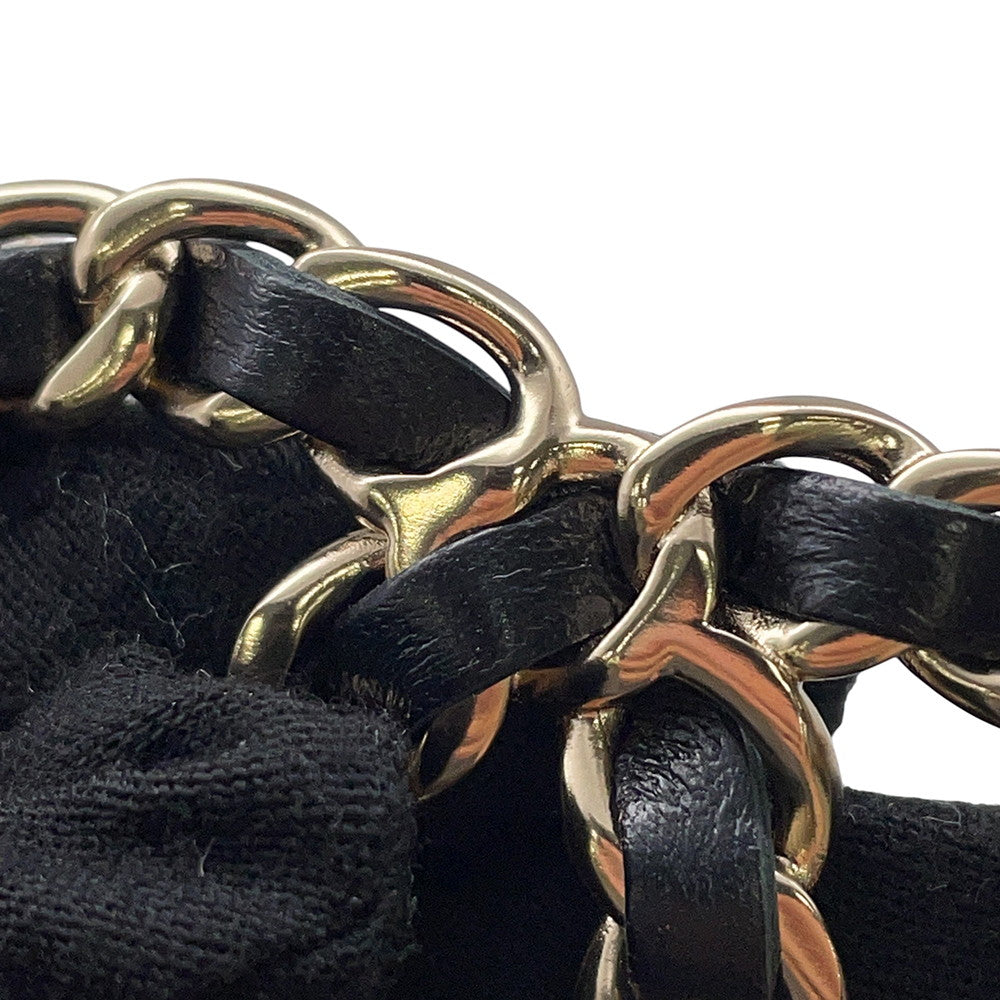 CHANEL CC Logo Brooch Black Gold Plated Leather