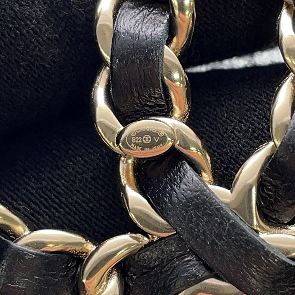 CHANEL CC Logo Brooch Black Gold Plated Leather