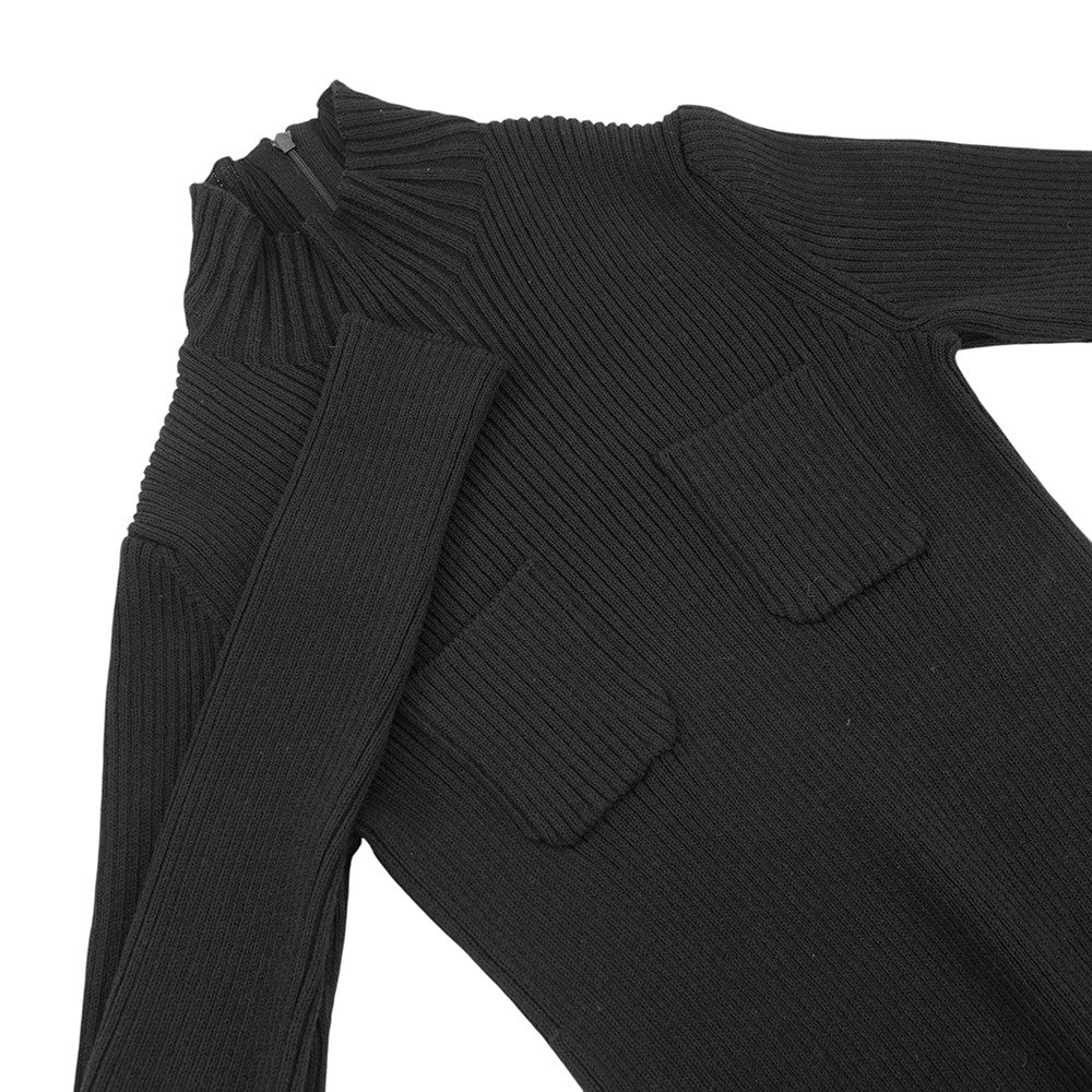 CHANEL CC Logo Long-Sleeve Knit Long Dress Size 36 BlackP78911 K11302 Virgin Wool98% Polyurethane1% Nylon1%