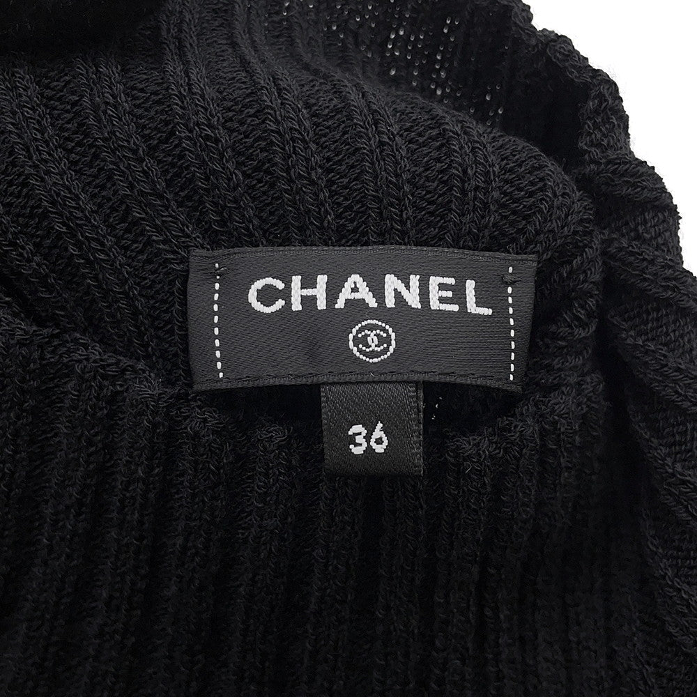 CHANEL CC Logo Long-Sleeve Knit Long Dress Size 36 BlackP78911 K11302 Virgin Wool98% Polyurethane1% Nylon1%