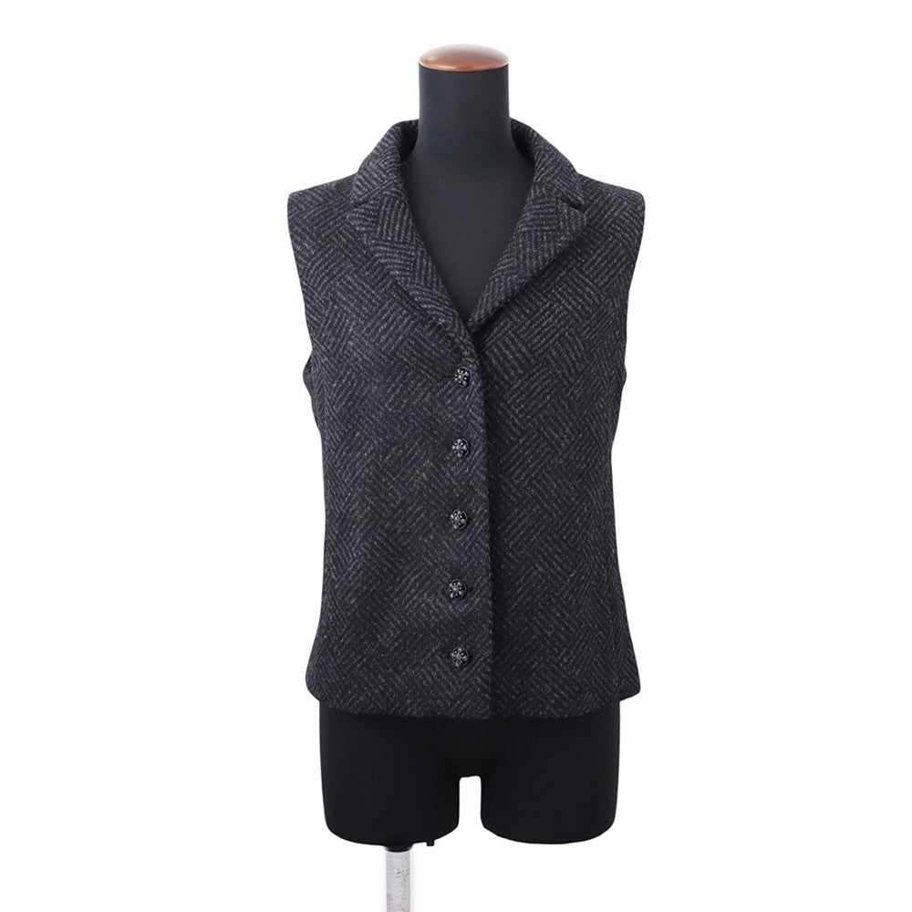 CHANEL Wool Tweed Vest Size 38 Black/GrayP78192 Wool 100%