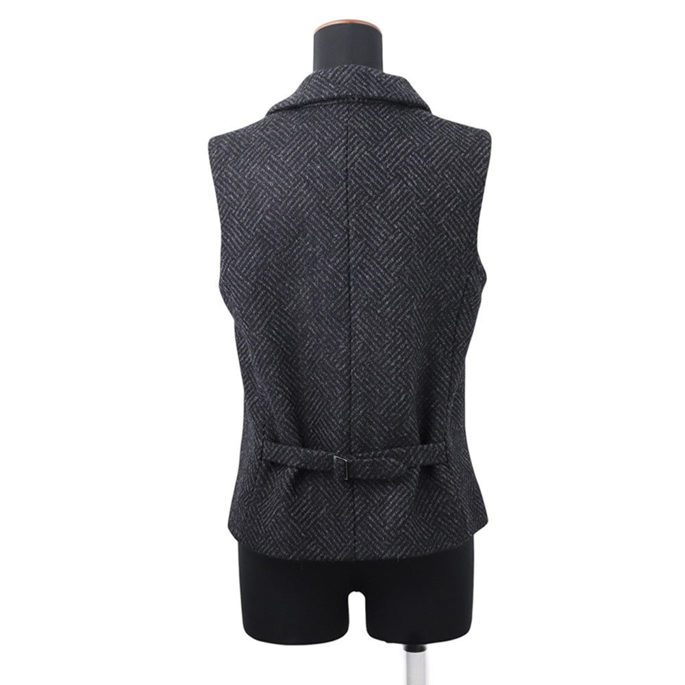 CHANEL Wool Tweed Vest Size 38 Black/GrayP78192 Wool 100%