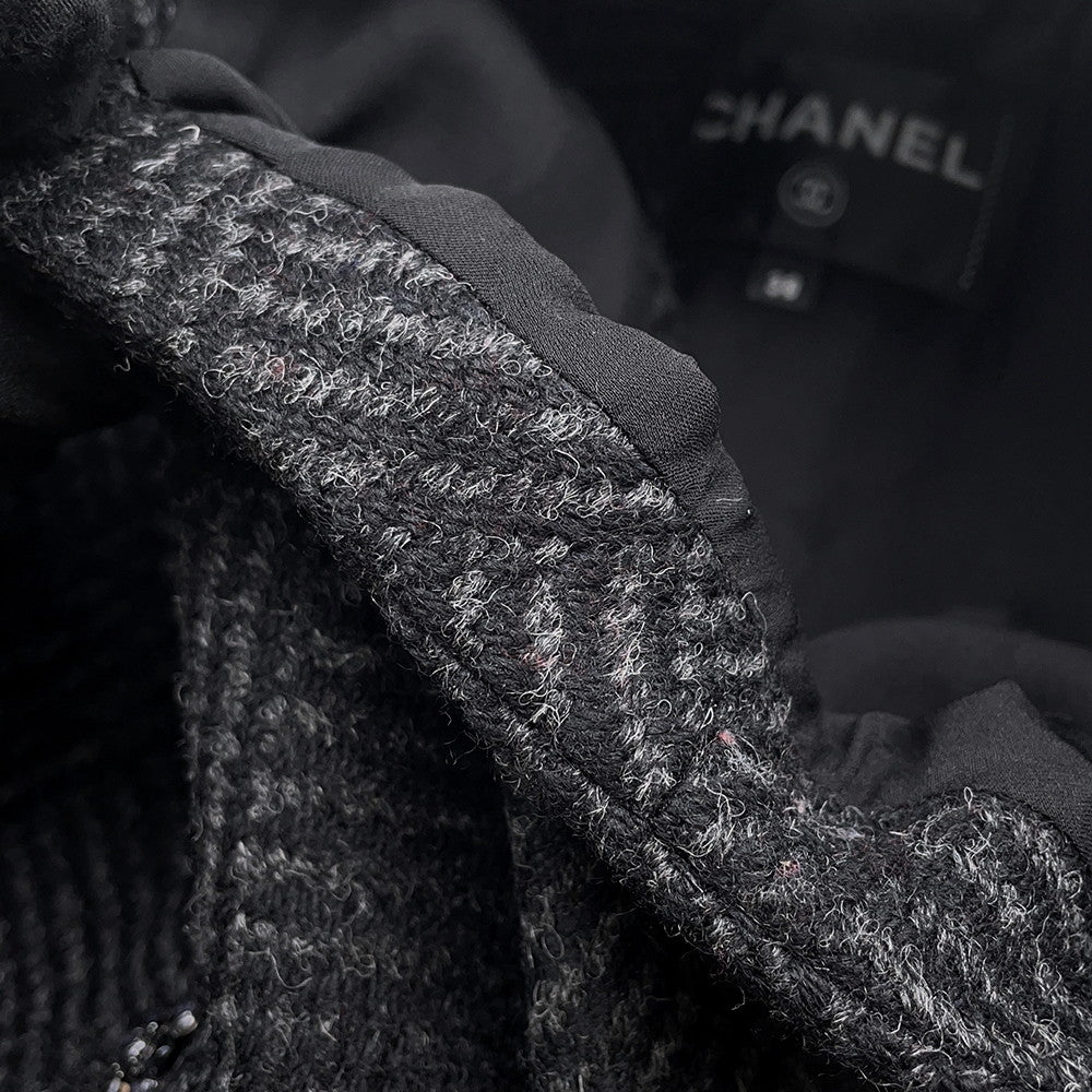 CHANEL Wool Tweed Vest Size 38 Black/GrayP78192 Wool 100%