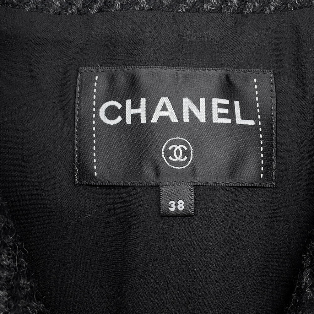 CHANEL Wool Tweed Vest Size 38 Black/GrayP78192 Wool 100%