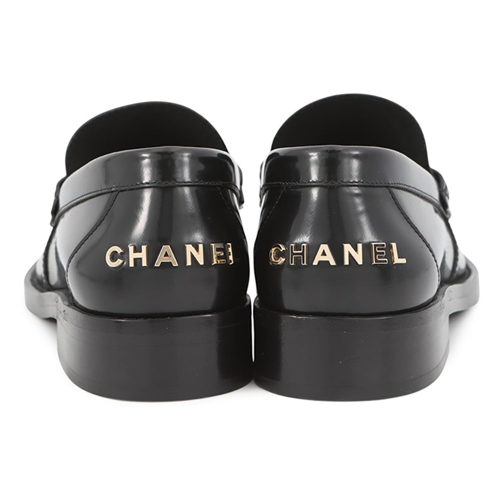 CHANEL Back-to-college loafers BlackG39190 Shiny Calf Leather Size 38