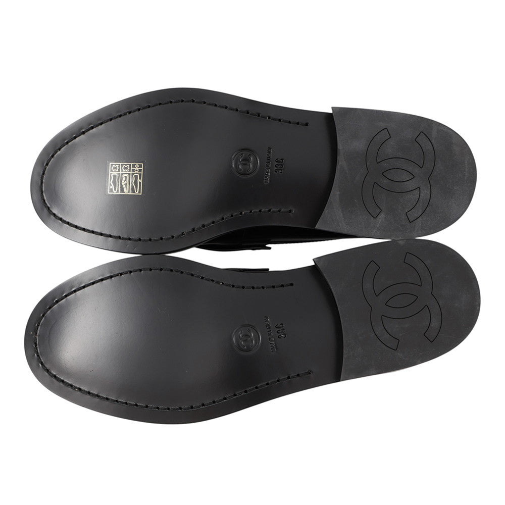 CHANEL Back-to-college loafers BlackG39190 Shiny Calf Leather Size 38