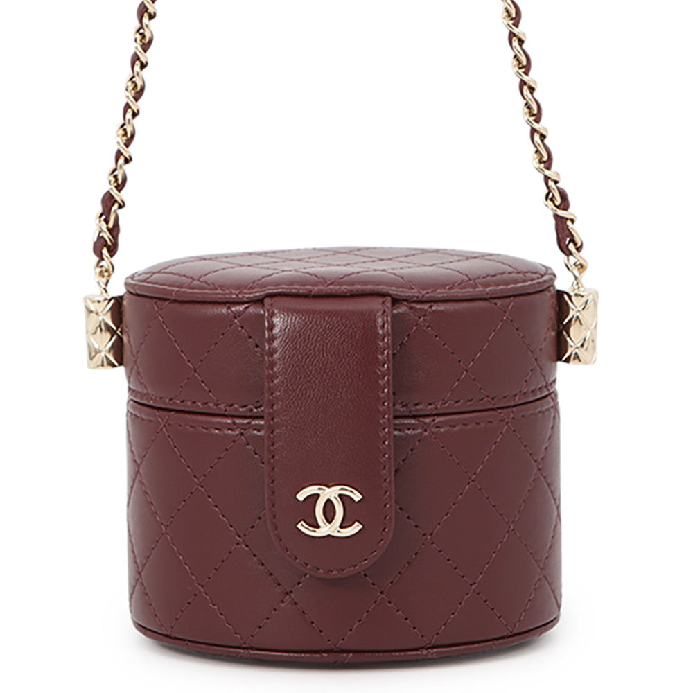 CHANEL Matelasse Small Vanity Chain Shoulder Bag BurgundyAP1573 Lambskin
