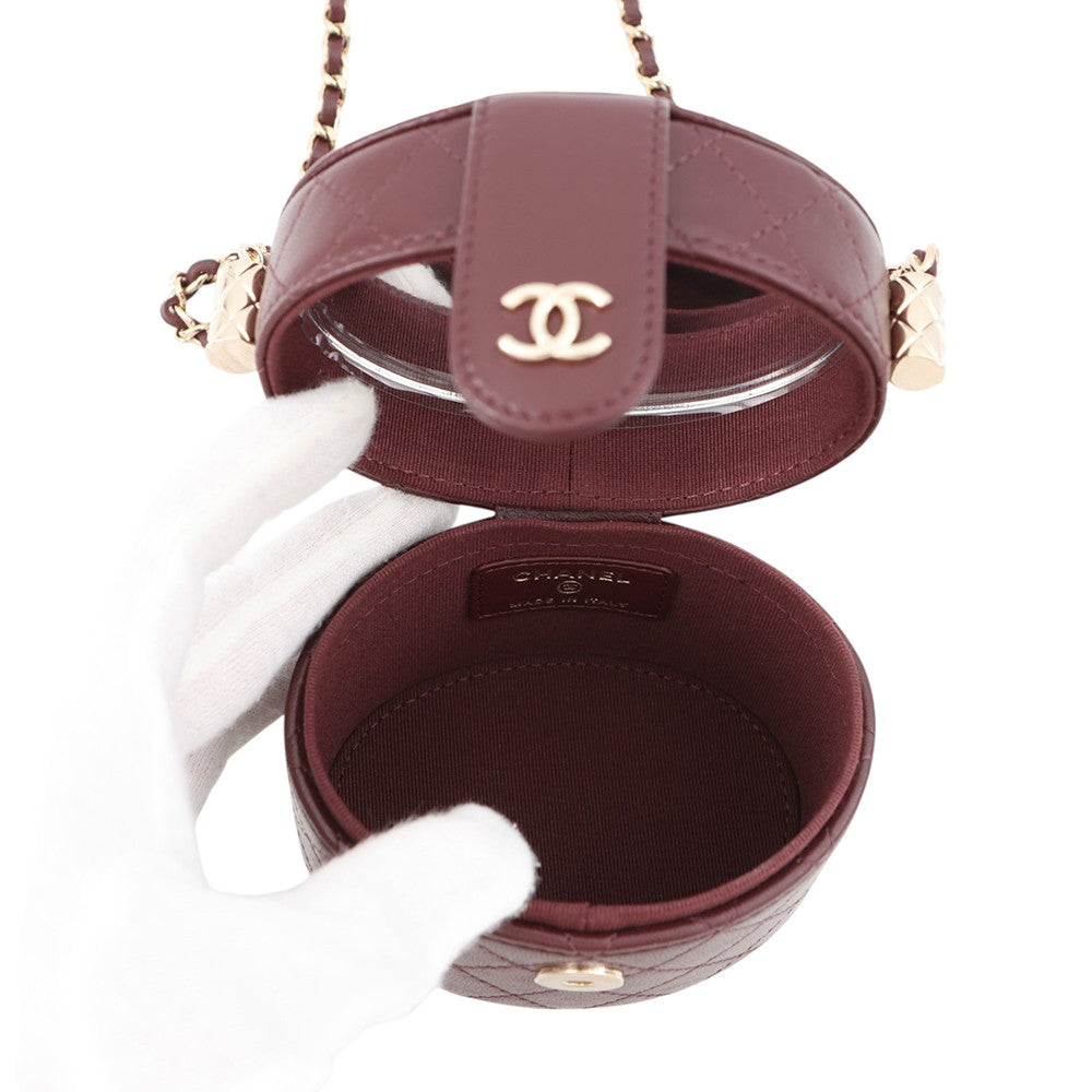 CHANEL Matelasse Small Vanity Chain Shoulder Bag BurgundyAP1573 Lambskin