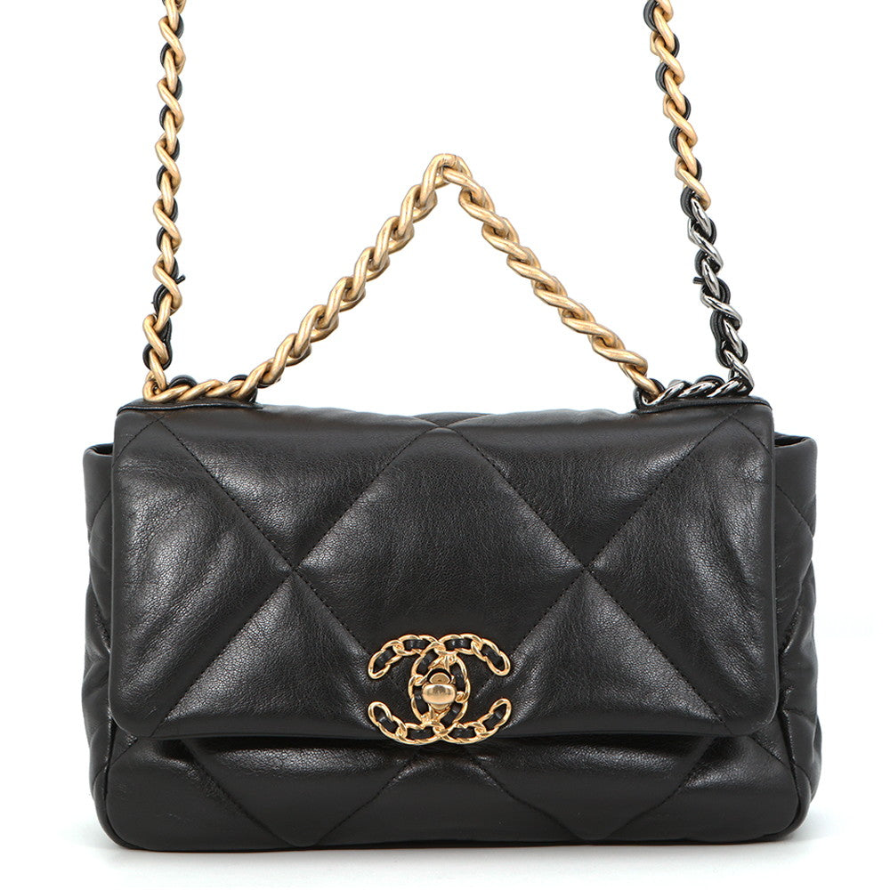 CHANEL CHANEL19 CC Logo ChainShoulder BlackAS1160 Shiny Lambskin
