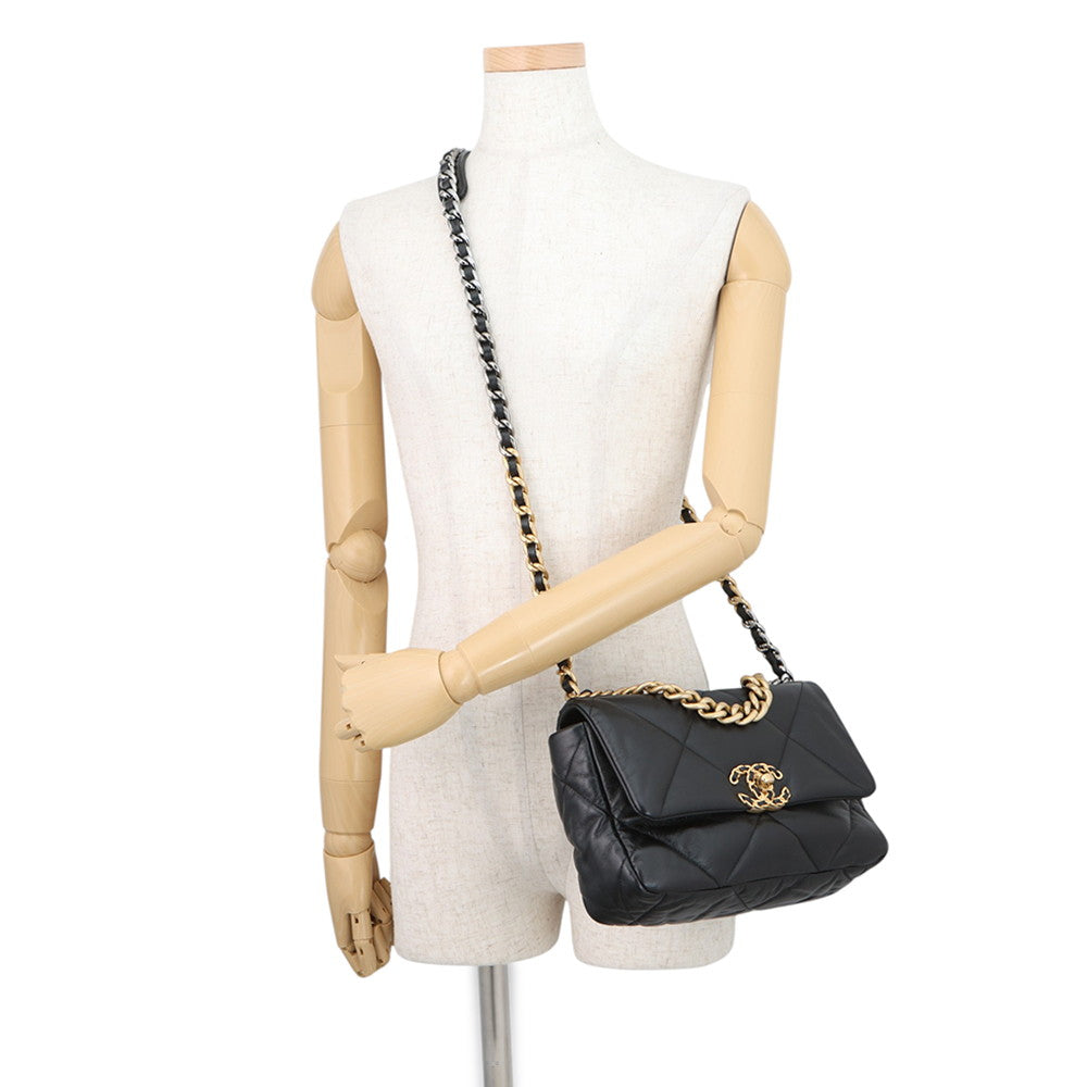 CHANEL CHANEL19 CC Logo ChainShoulder BlackAS1160 Shiny Lambskin