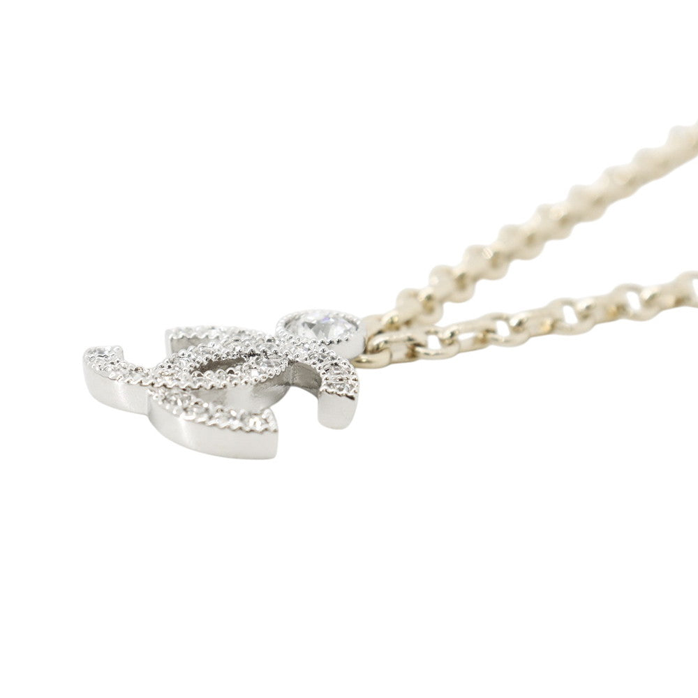 CHANEL CC Logo Necklace SilverABC147 Metal Rhinestone
