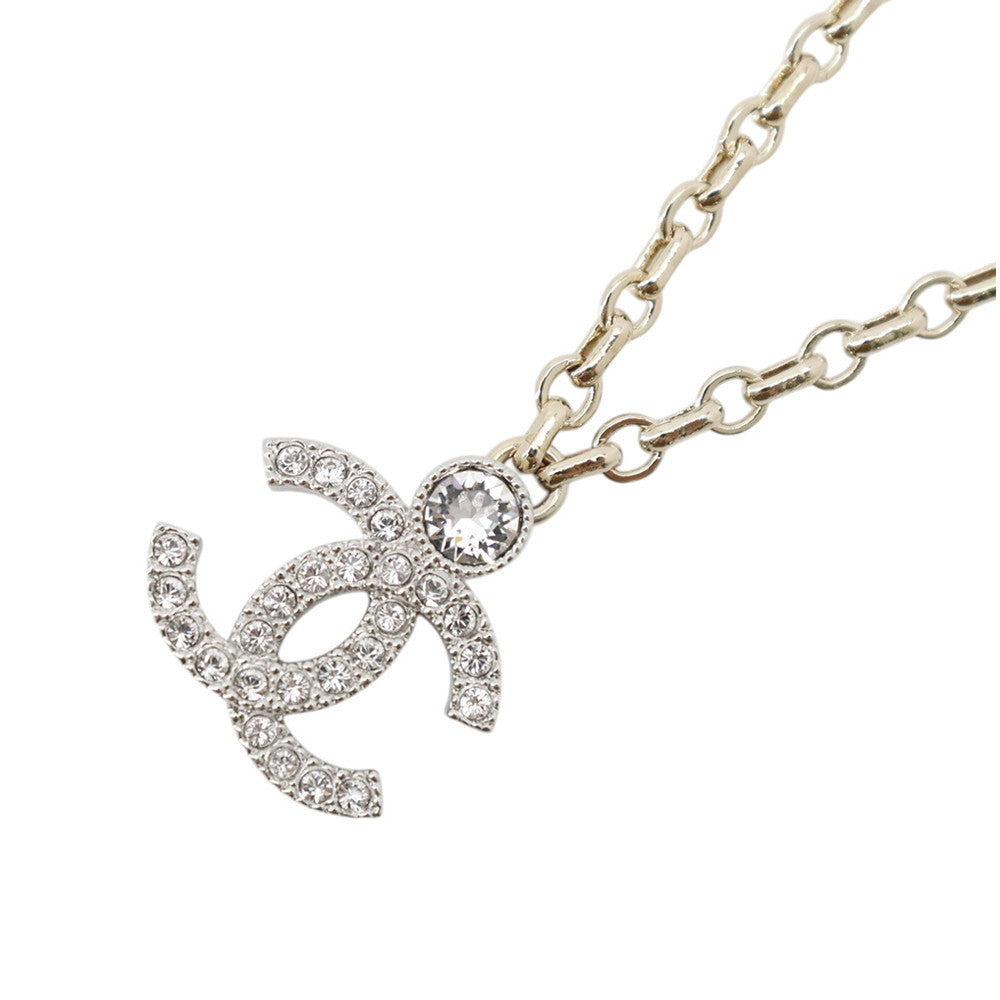 CHANEL CC Logo Necklace SilverABC147 Metal Rhinestone