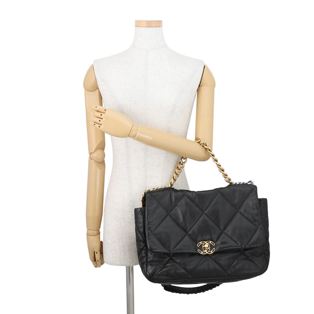 CHANEL CHANEL 19 ChainShoulder Bag BlackAS1162 Shiny Lambskin Size Maxi