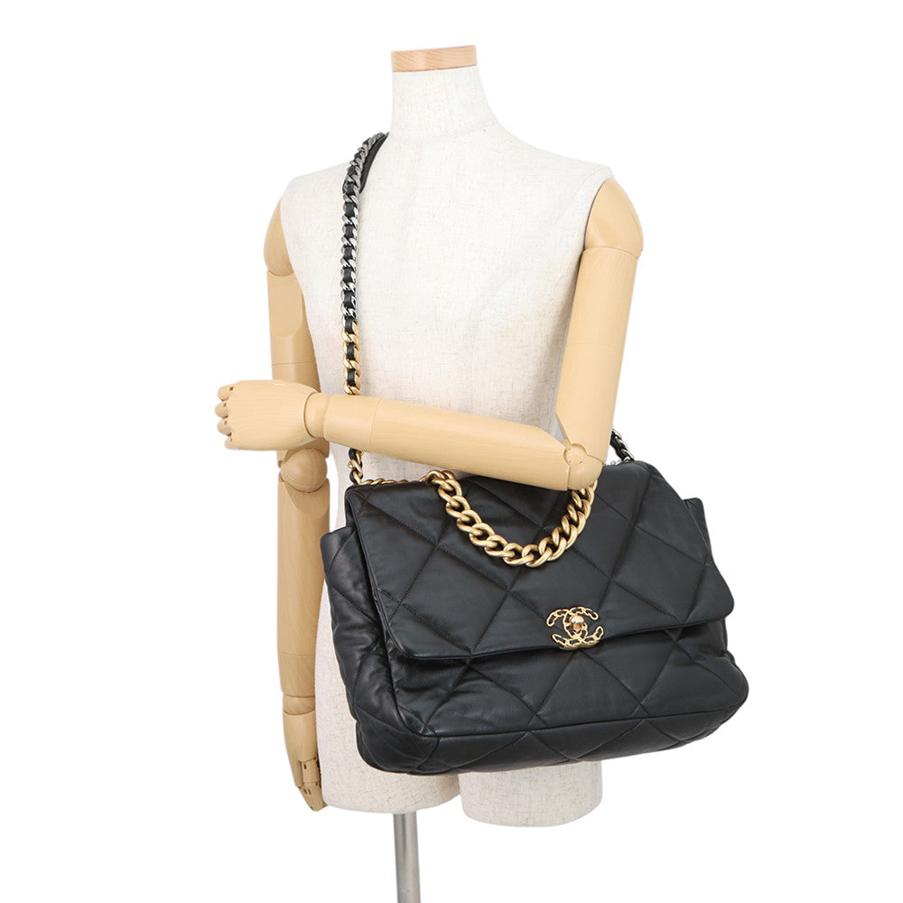 CHANEL CHANEL 19 ChainShoulder Bag BlackAS1162 Shiny Lambskin Size Maxi