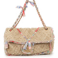 CHANEL Matelasse Double Chain Shoulder Bag Beige/Multicolor Raffia Size 30
