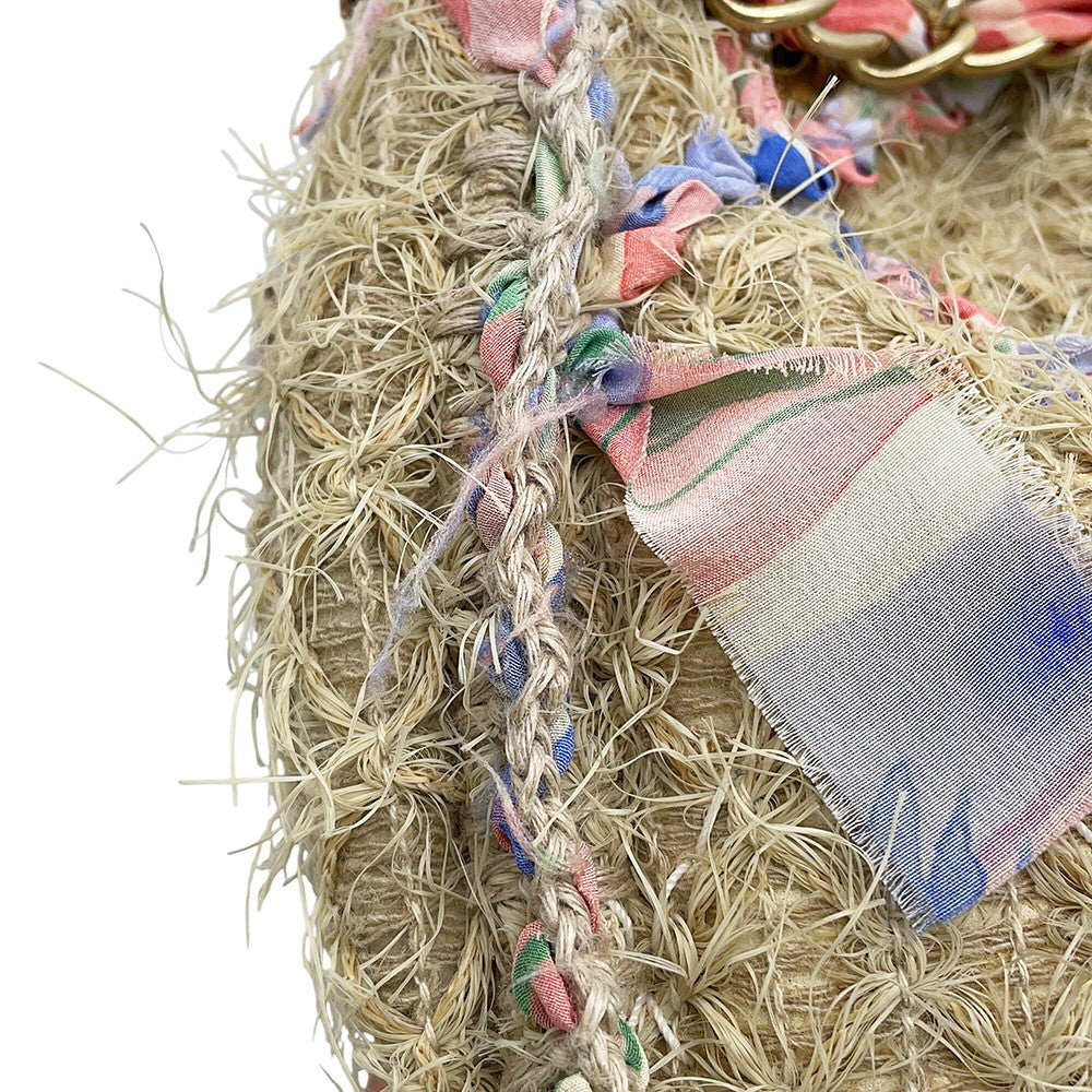 CHANEL Matelasse Double Chain Shoulder Bag Beige/Multicolor Raffia Size 30