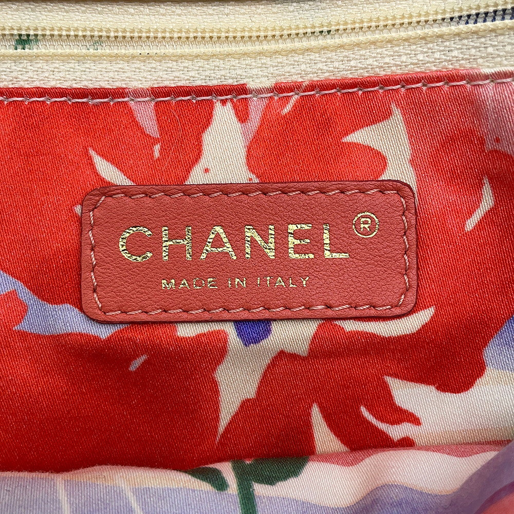 CHANEL Matelasse Double Chain Shoulder Bag Beige/Multicolor Raffia Size 30