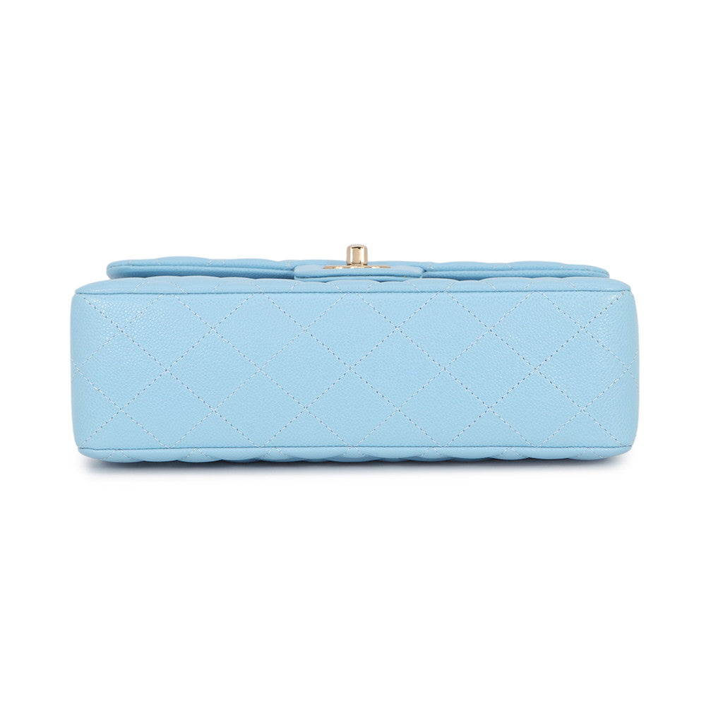 CHANEL Matelasse W Flap ChainShoulder Bag Sky BlueA01113 Caviar Leather Size 23