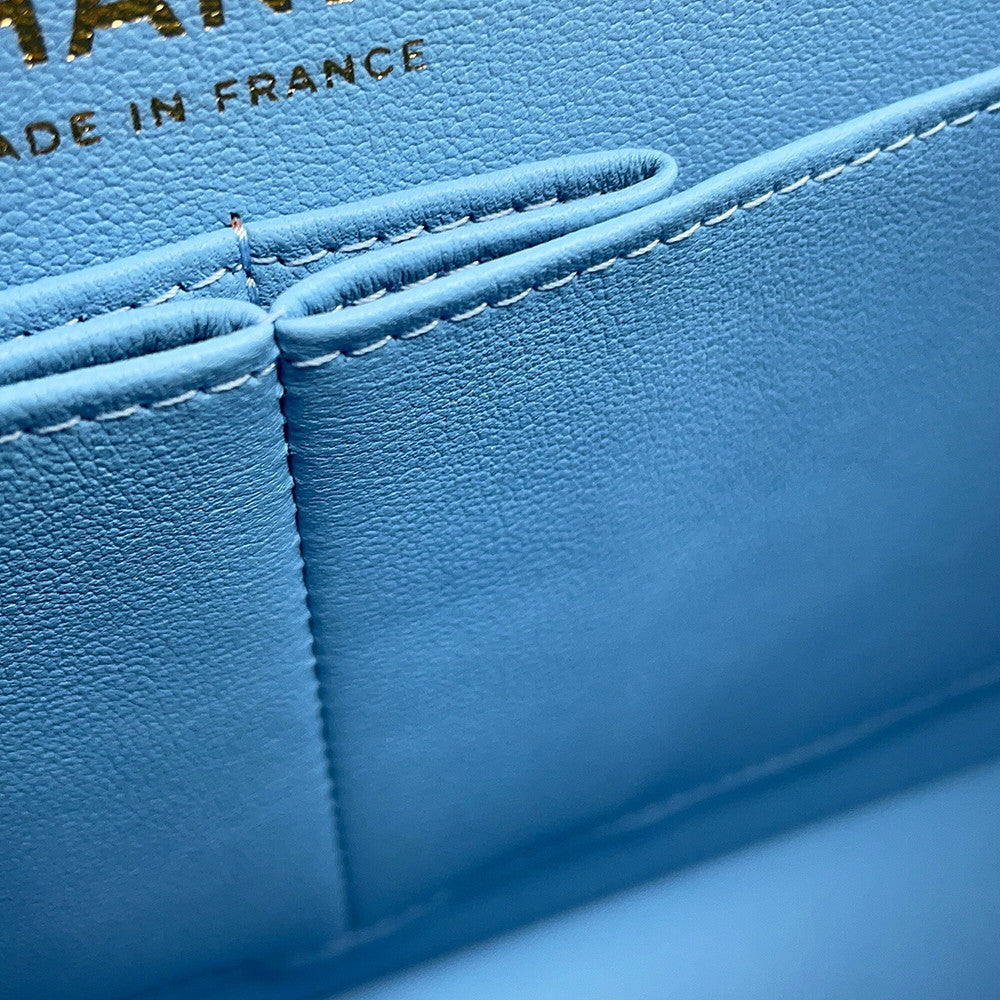 CHANEL Matelasse W Flap ChainShoulder Bag Sky BlueA01113 Caviar Leather Size 23