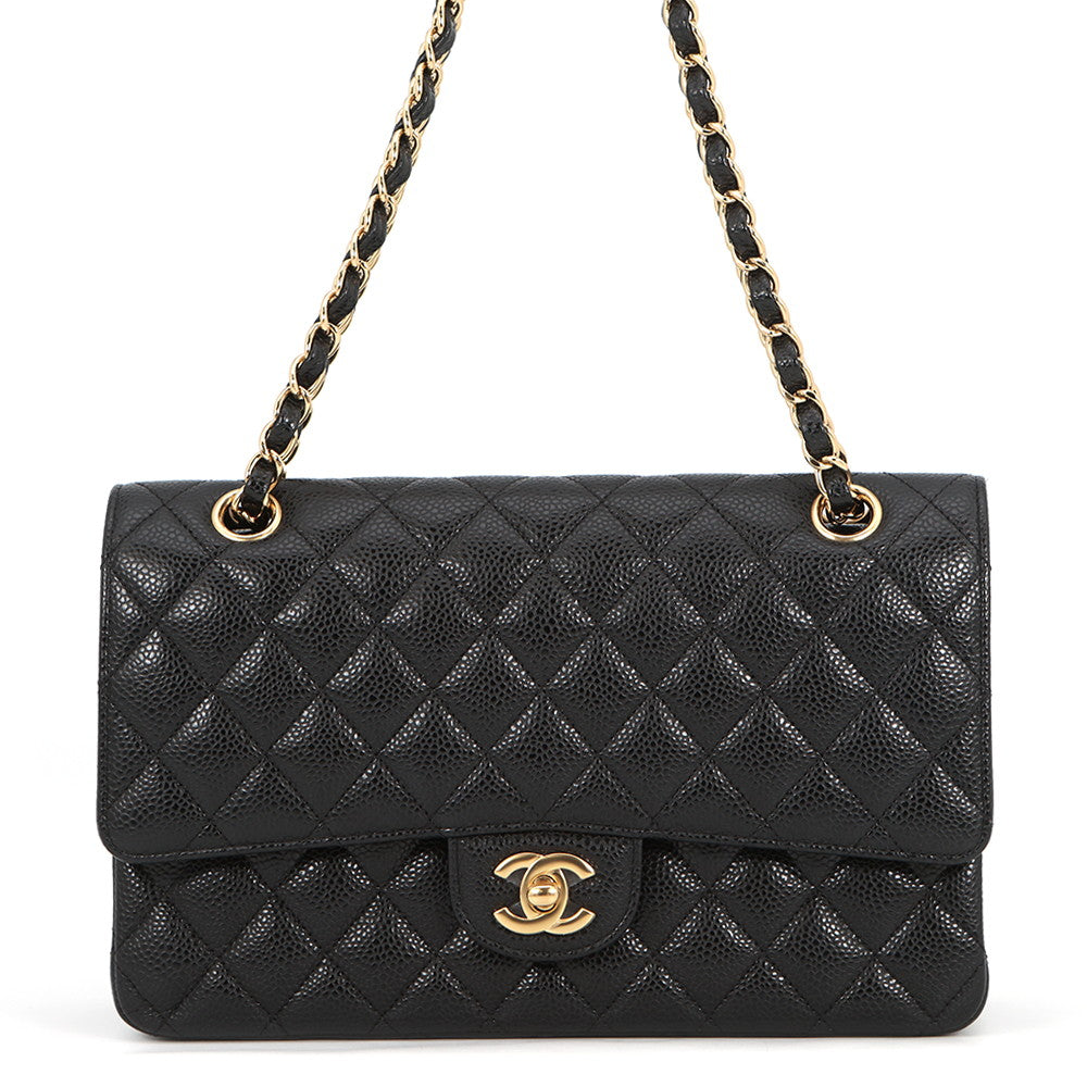 CHANEL Matelasse W Flap ChainShoulder Bag BlackA01112 Caviar Leather Size 25