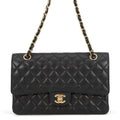 CHANEL Matelasse W Flap ChainShoulder Bag BlackA01112 Caviar Leather Size 25
