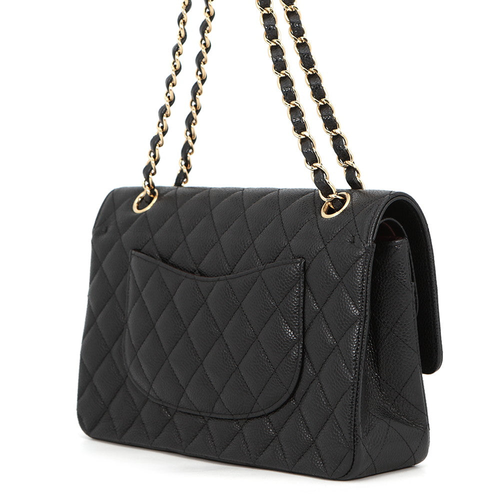 CHANEL Matelasse W Flap ChainShoulder Bag BlackA01112 Caviar Leather Size 25