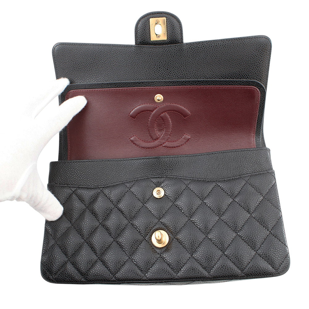 CHANEL Matelasse W Flap ChainShoulder Bag BlackA01112 Caviar Leather Size 25
